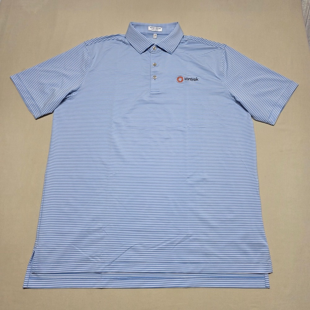 Peter Millar Summer Comfort Polo Shirt Men XL Blue/White Striped Pullover RegFit